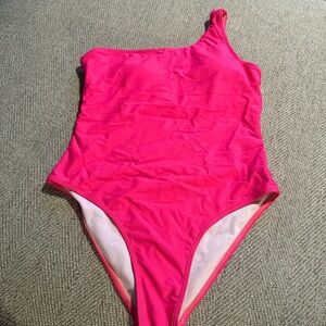Kids One-Piece Swimsuit - Hot Pink One-Shoulder